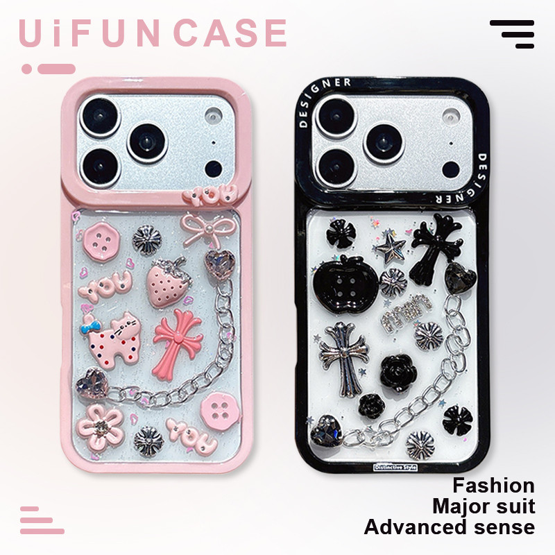 หรูหราGlitterดอกไม้เงินCrossน่ารักลูกแมวเคสโทรศัพท์เข้ากันได้สําหรับiPhone 14 15 16 17 Pro Max iPhone 13 Dropกาวสกปรกทนอะคริลิคเปลือกมือถือ