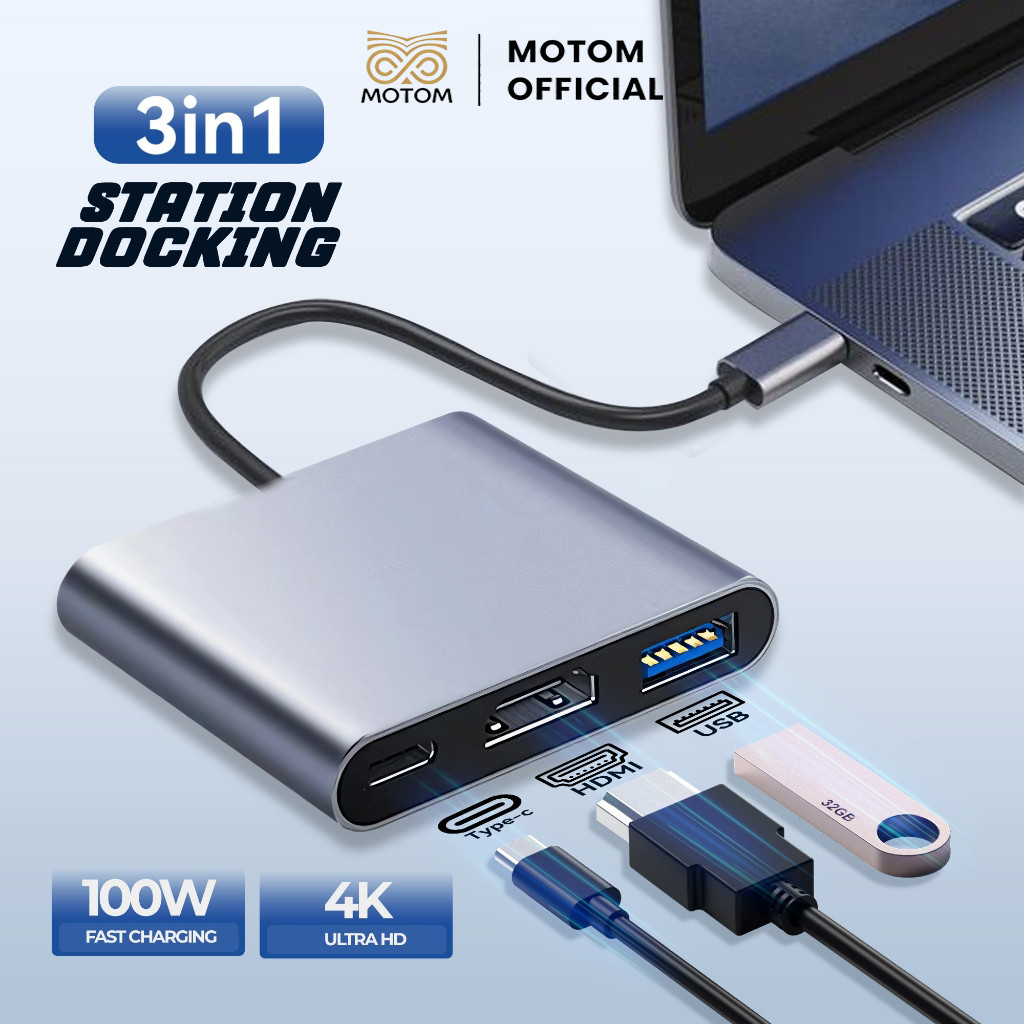 MOTOM DS05 3 IN 1 Type C Converter USB Type-C ถึง HDMI VGA USB 3.0 HUB Travel 4K Digital TV Monitor 