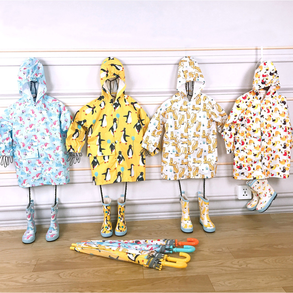 Enbihouse ins Magic Pocket Penguin Leopard Light Pu Poncho เสื้อกันฝนเด็ก