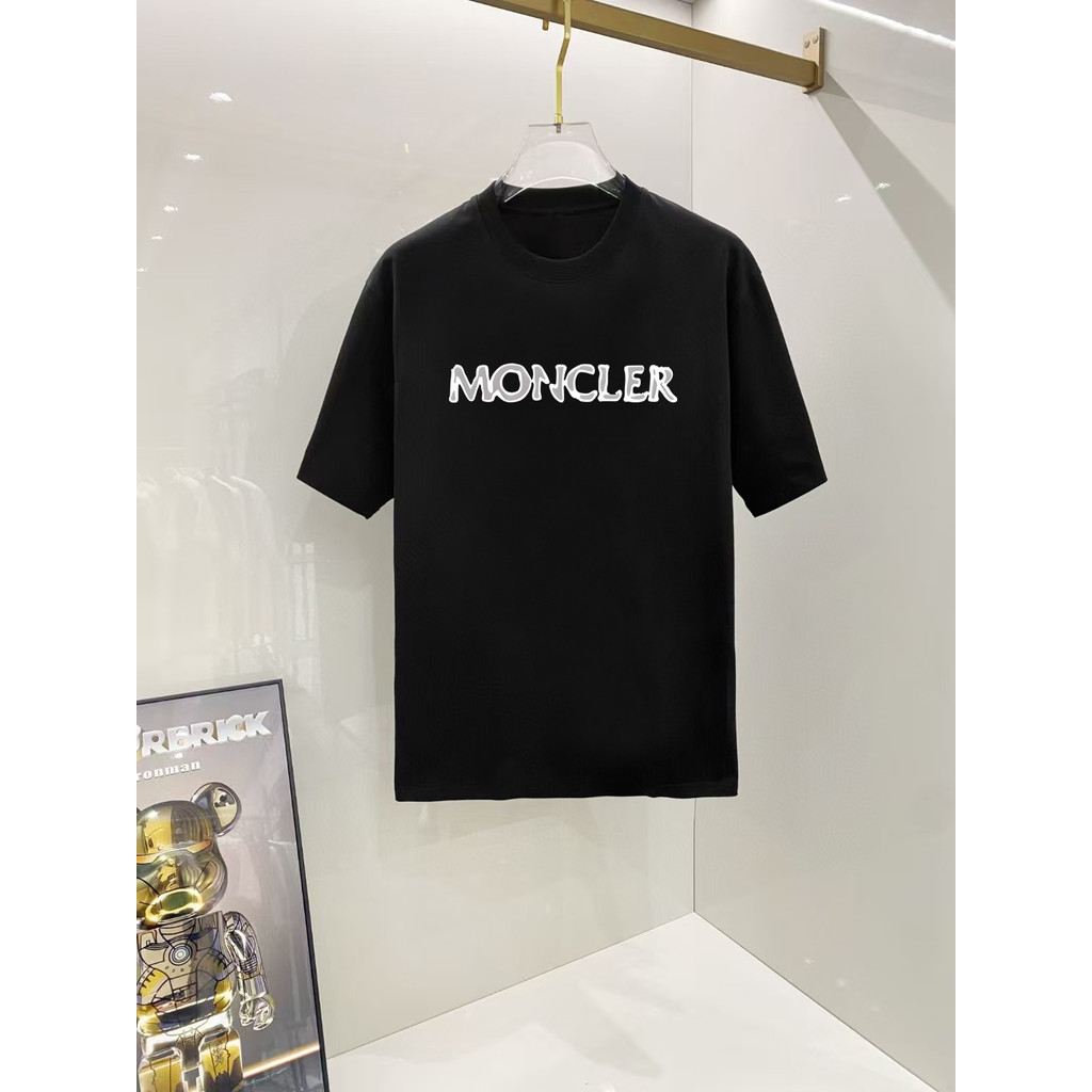 Moncler/Mengkou 2026 คลาสสิกรอบคอแขนสั้นเสื้อยืดผู้ชายผู้หญิงสไตล์ Contrast สีพิมพ์เสื้อยืด All-Matc