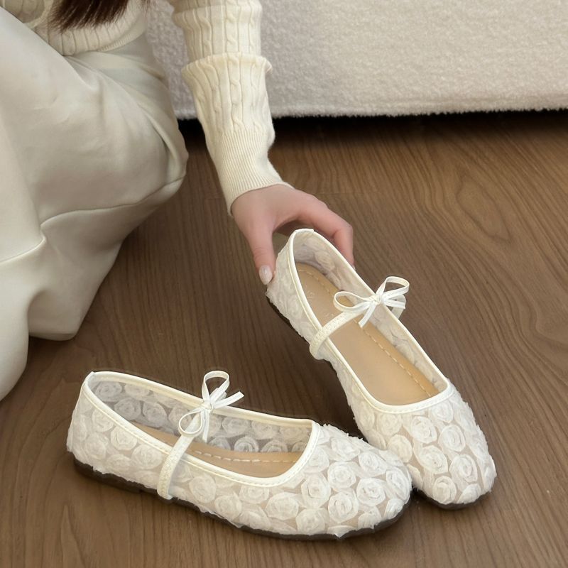 Gentle Rose Bow Fairy Mary Jane Shoes Gauze