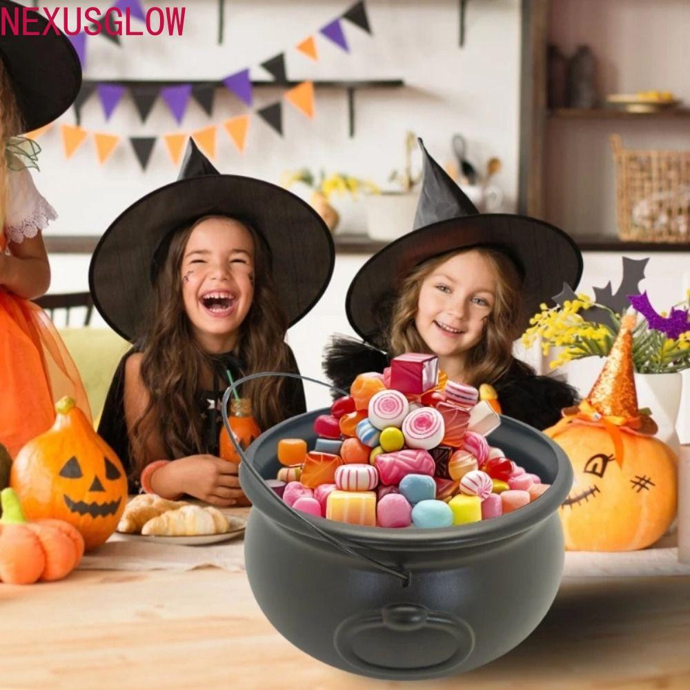 NEXUSGLOW Halloween Cauldron, 32 ซม. Black Witch Cauldron Bucket, Festival พลาสติกคลาสสิกขนาดใหญ่พิเ