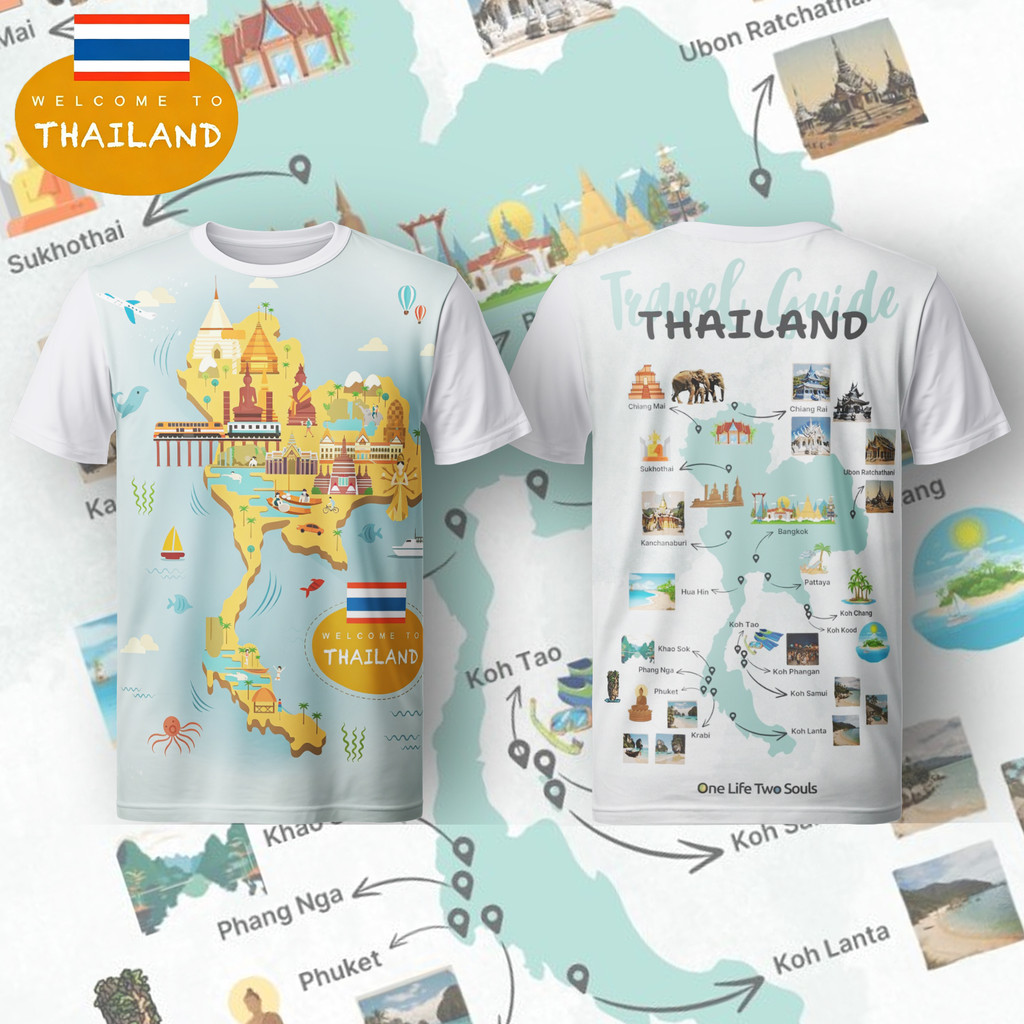 เสื้อยืดพิมพ์ 3 มิติ Thailand Souvenir ท่องเที่ยวไทย Explore Thailand: Must-Visit Locations on the M