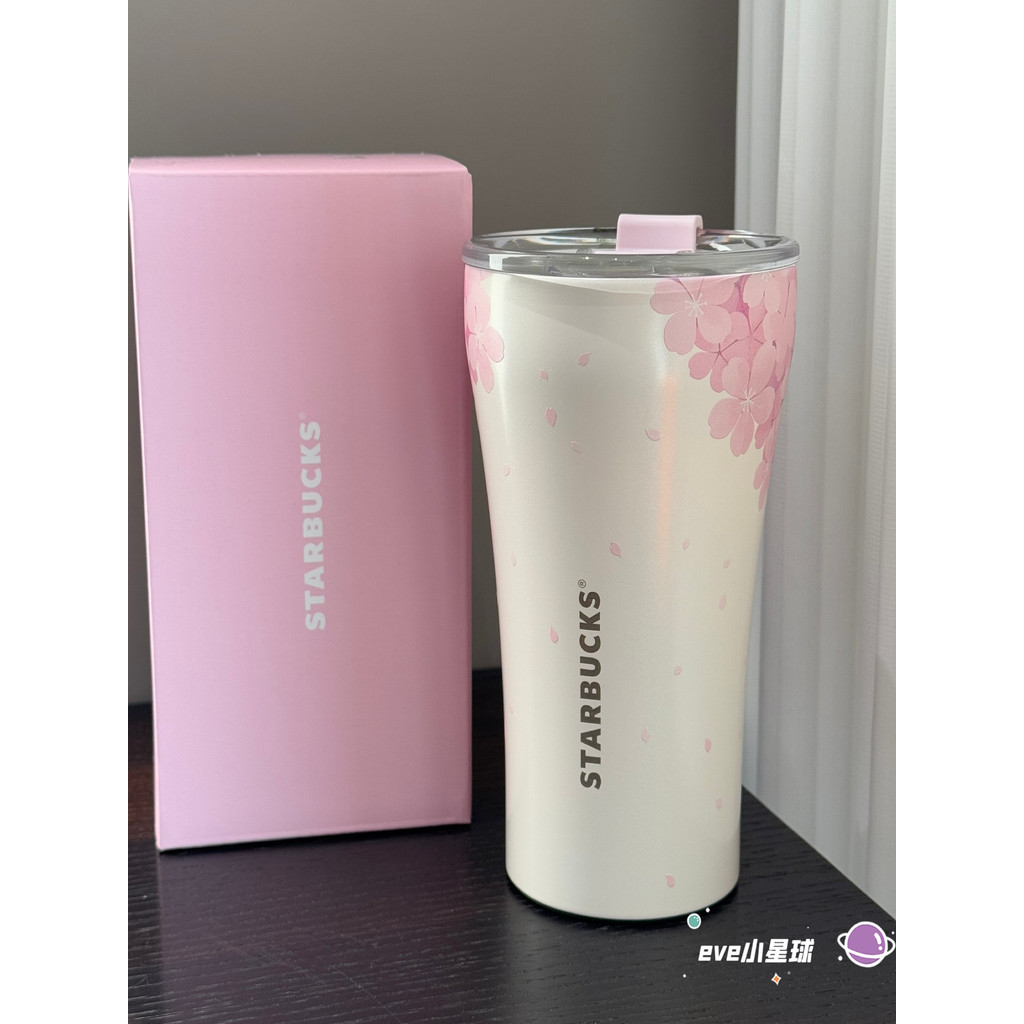 Starbucks Cherry Blossom Spring Series STTOKE ถ้วยเดสก์ท็อปสแตนเลสพร้อมฝาปิดถ้วยกาแฟในครัวเรือนกระติ