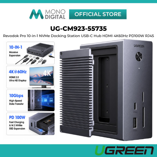UGREEN CM923-55735 Revodok Pro 10-in-1 NVMe Docking Station USB-C Hub HDMI 4K60Hz PD100W RJ45 SD TF 