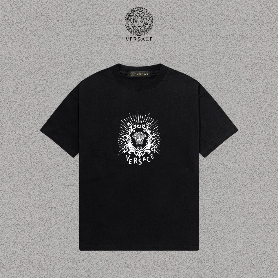 Versace/Versace ผู้ชายผู้หญิงเสื้อยืดพิมพ์แขนสั้นคอกลมเสื้อยืดคู่เสื้อยืดอินเทรนด์Retroยี่ห้อGADV