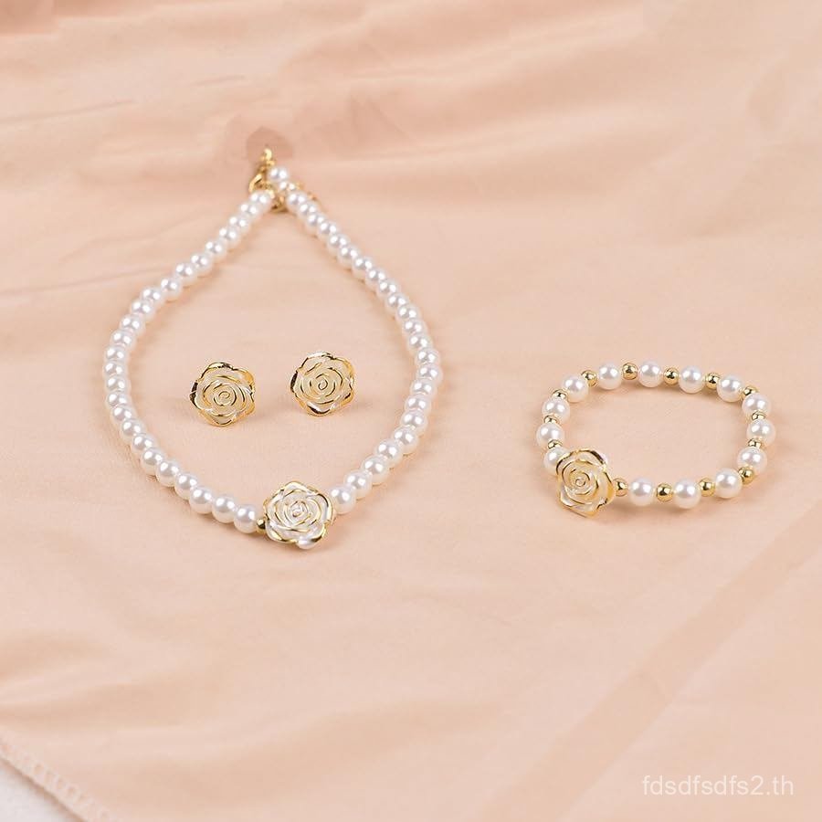 CamelliaPearlสร้อยคอ,สร้อยข้อมือ,และต่างหูชุด:RetroCourtStyleImitationPearlแฟชั่นและElegantLuxuryAcc