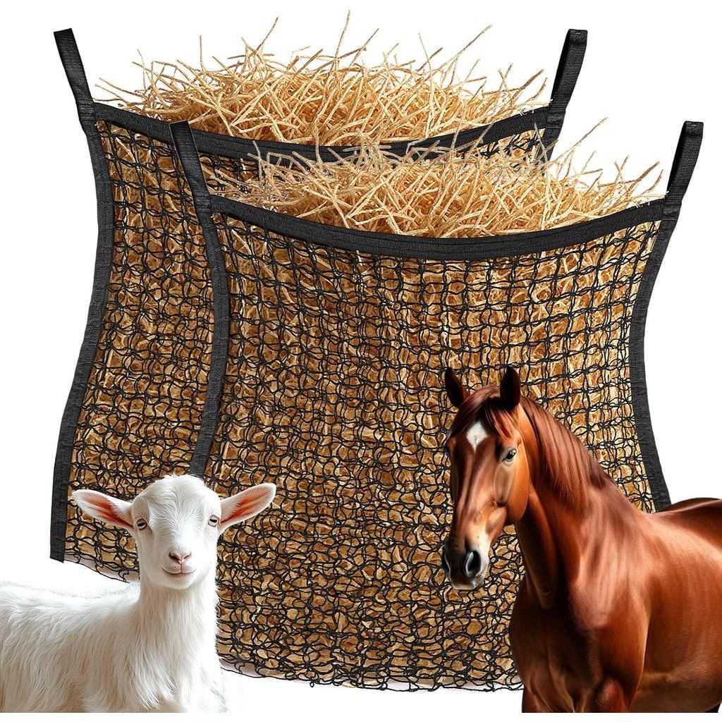 2 ชิ้นช้า Feeder Hay สุทธิสําหรับม้า, Hay Feeder แขวนเปิดด้านบนขนาดใหญ่ความจุกระเป๋า Knotless Ultra 