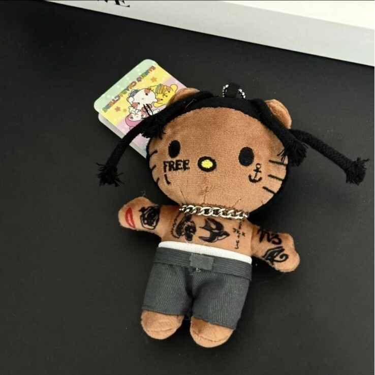 หนังสีดํา rapper rapper Hello kt Cat ที่ไม่ซ้ํากัน kitty กระเป๋านักเรียนจี้ตุ๊กตา#84alqlkj#