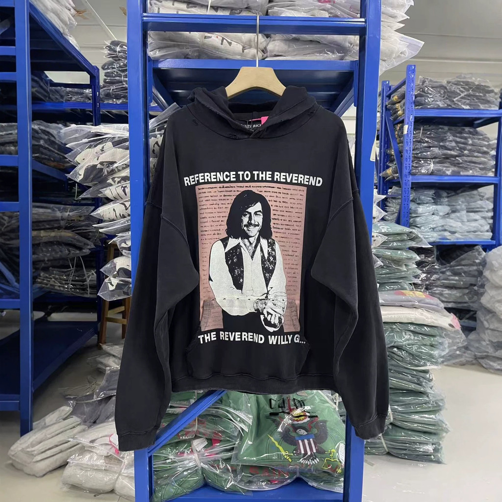 E.RD Washed Distressed Zipper Hooded Sweatshirt