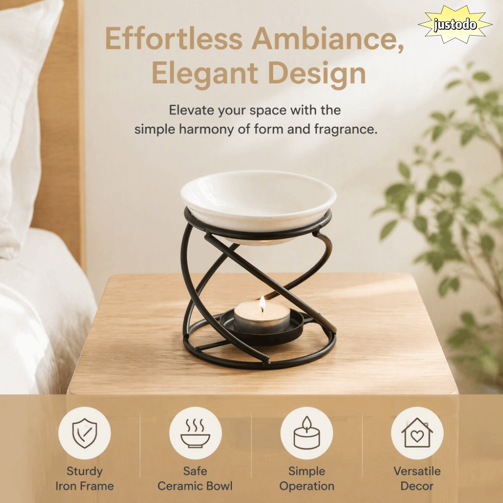JUSTO Wax Melt Warmer, โลหะ 3.94x3.86in Essential Oil Burner,ใช้งานง่ายเซรามิคชามรวม Fast Heat Condu