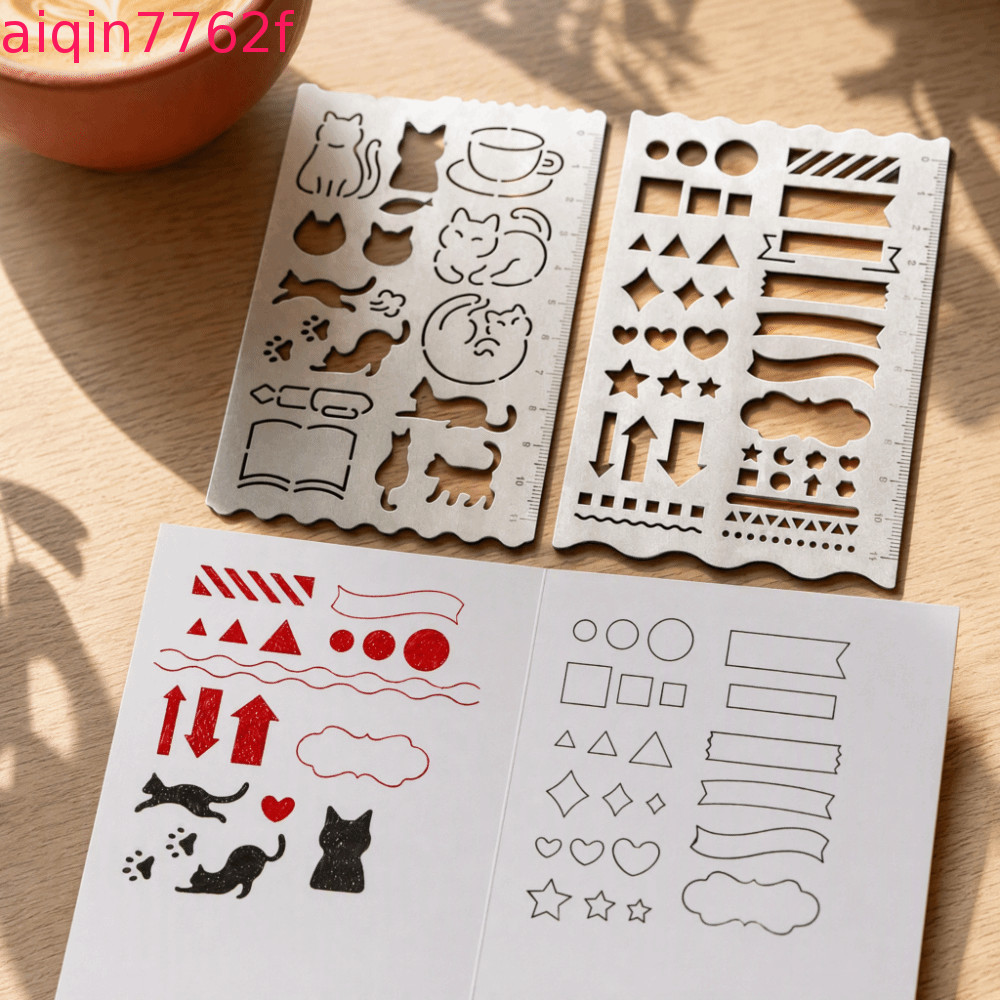 AIQINF Scrapbooking ไม้บรรทัด, Hollow Design Rust Proof สแตนเลสวาดไม้บรรทัด, Journal Template ไม้บรร