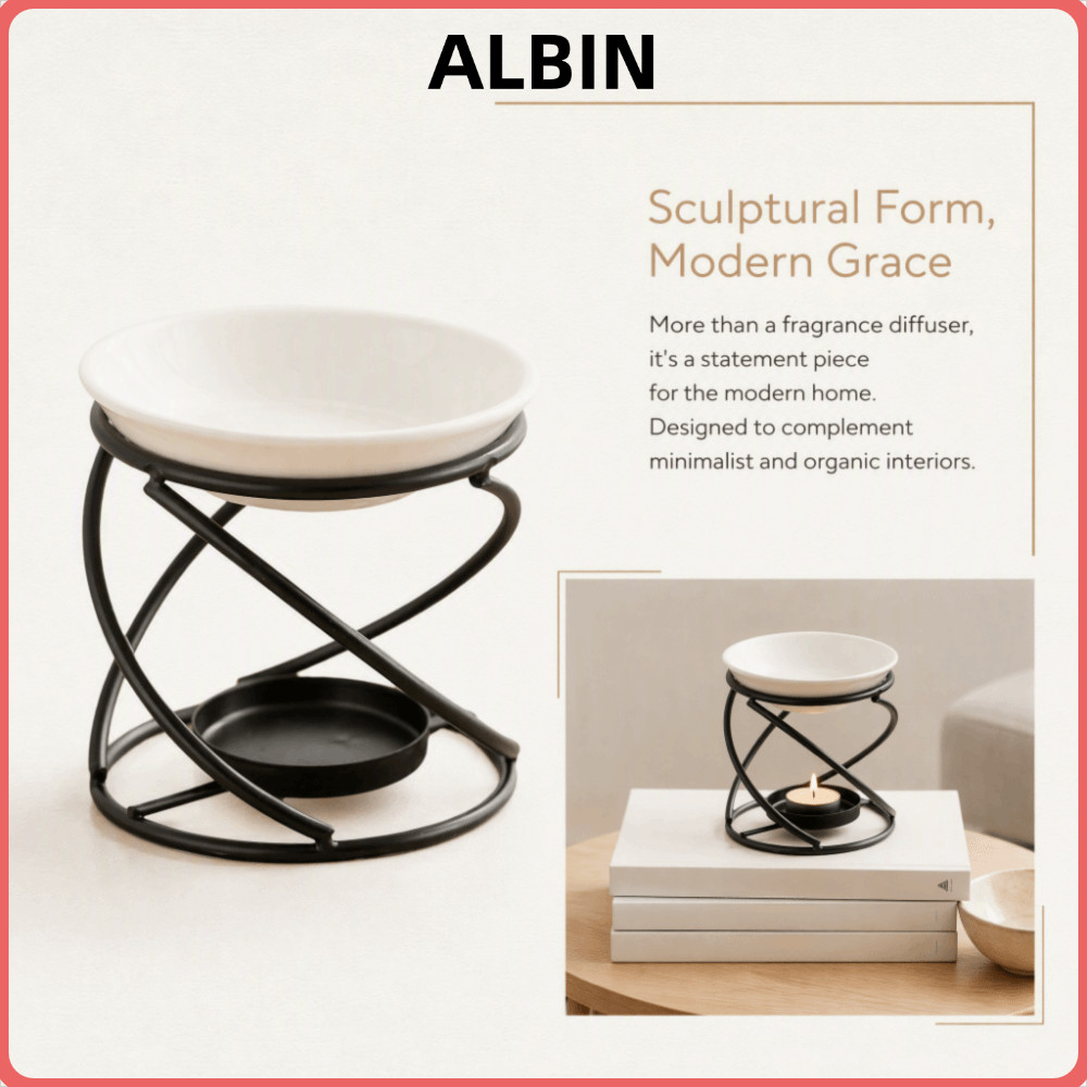 ALBIN Wax Melt Warmer, โลหะ 3.94x3.86in Essential Oil Burner, Fast Thermal Conduction เซรามิคชามรวมส