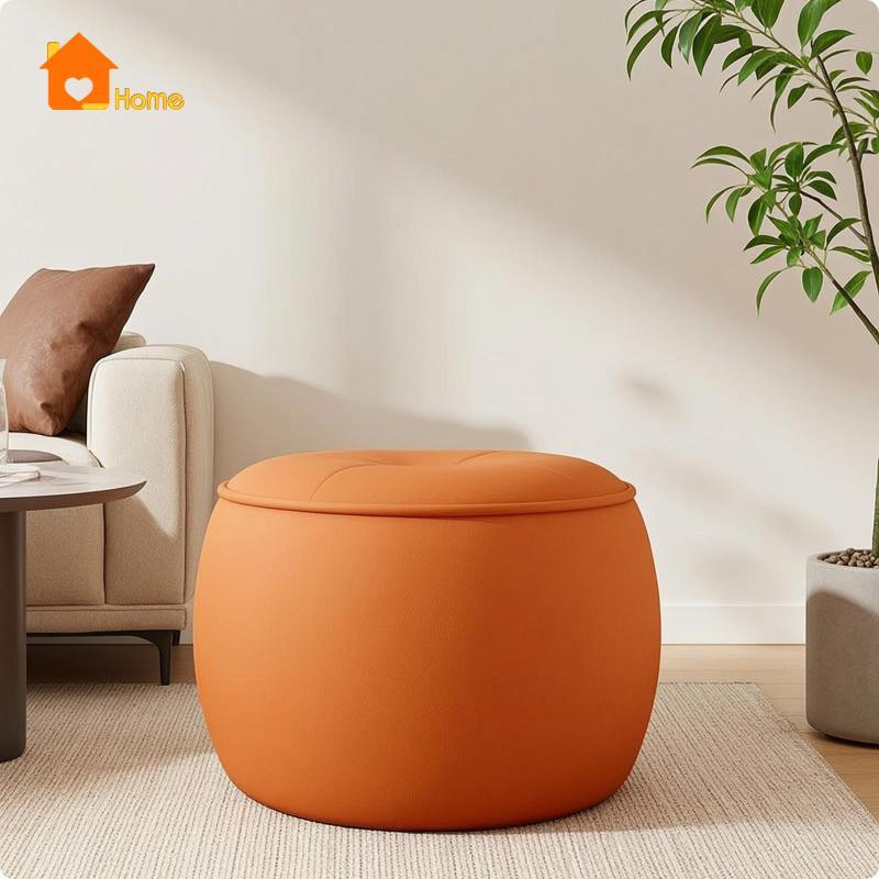 [นานาaa] Round Ottoman Compact Upholstered Ottoman Round Stool Backless Pouf มัลติฟังก์ชั่นสําหรับห้