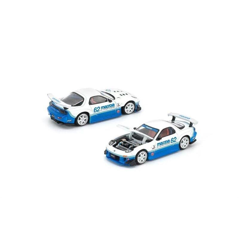 Poprace x Enigma 1:64 RX7(FD3S)รถโมเดลDiecastสีขาวสีน้ําเงิน