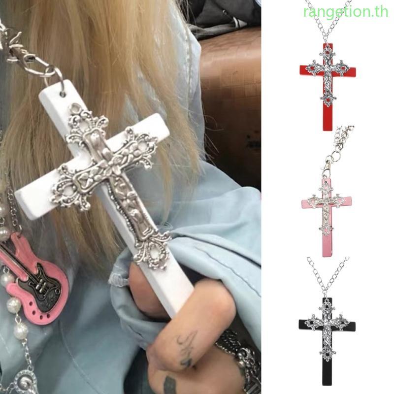 RAN สร้อยคอจี้ข้ามโซ่คอยาว Gothic Choker สําหรับ Egirl Eboy