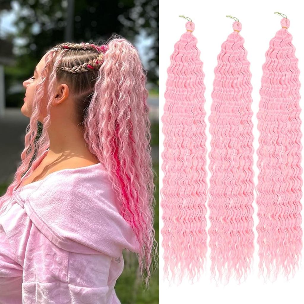 OceanWaveCrochetHairforWomen3BundlesGoddessBohoBraidsEtensionsSynticCurlyBraidingHair61cm(24Inch)#Pi