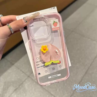 สำหรับ iPhone 16 Plus 15 Pro 14 17 Pro Max 13 17 Air 11 12 เคสโทรศัพท์สไตล์เรียบง่าย ขอบสีตัดโปร่งใส ตกแต่งผลไม้สามมิติ
