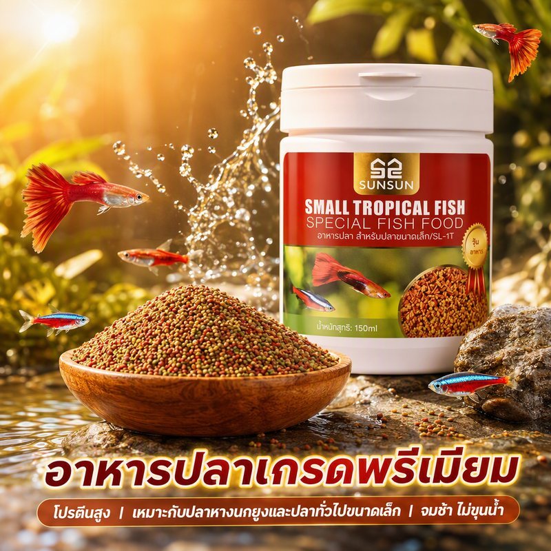 อาหารปลา อาหารปลาหางนกยูง โปรตีนสูง เม็ดจมช้า วิตามินรวม เม็ดเล็ก สำหรับปลาสวยงาม