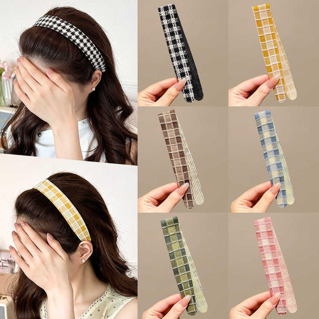 เกาหลีลายสก๊อต Velcro Bangs สติกเกอร์แถบคาดศีรษะผู้หญิงล้างหน้าผม Finishing Artifact