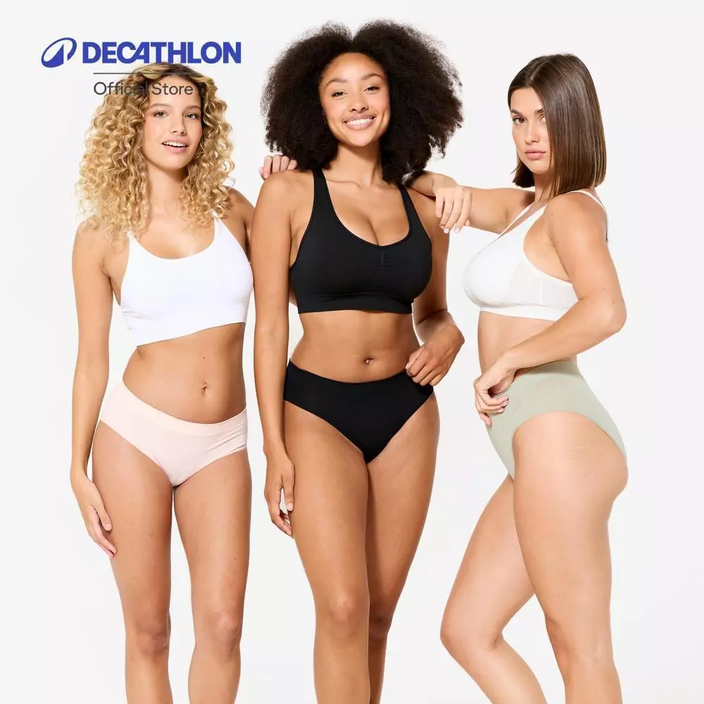 Decathlon Women'S Seamless Knickers Three-Pack กางเกงในไร้ขอบสำหรับผู้หญิง แพ็ค 3 ชิ้น - Black/Pink/Sage