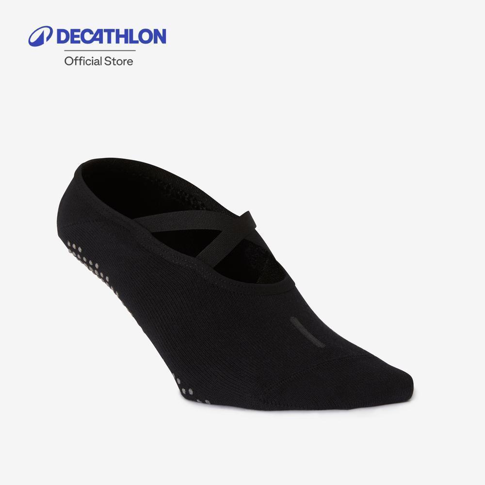Decathlon Women'S Non-Slip Cotton Ballet Fitness Socks ถุงเท้าบัลเล่ต์ผู้หญิงแบบกันลื่นสำหรับพิลาทิส - Black