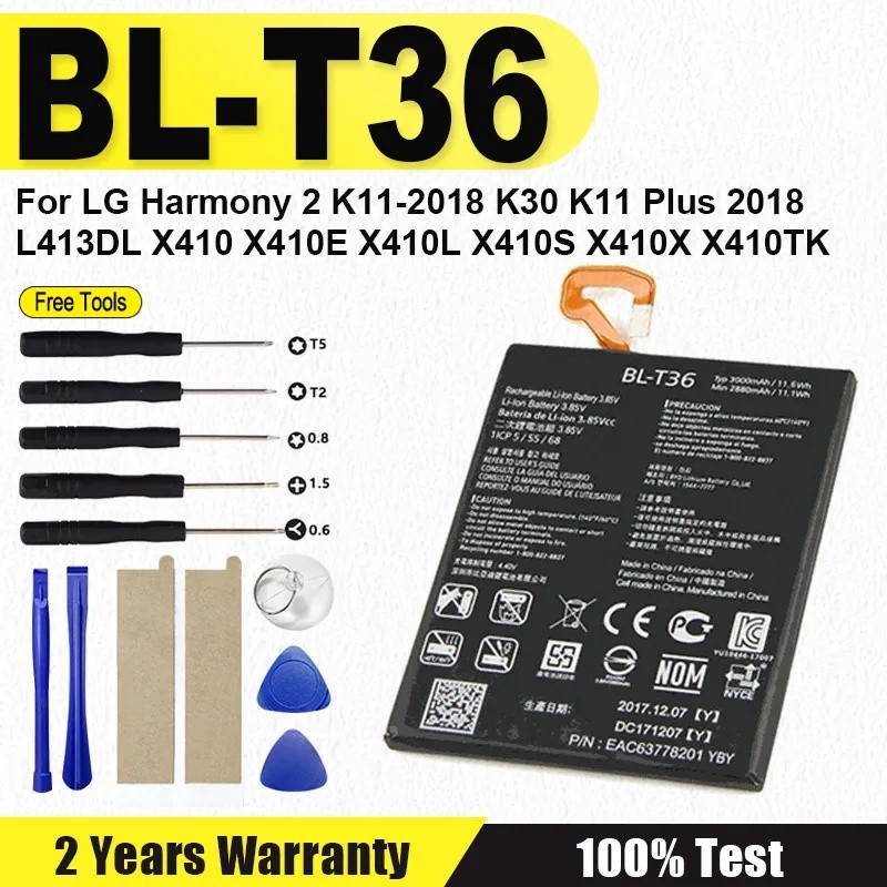 แบตเตอรี่ใหม่ 3000mAh BL-T36 แบตเตอรี่สําหรับ LG Harmony 2 K11-2018 K30 K11 Plus K11 + 2018, L413DL 