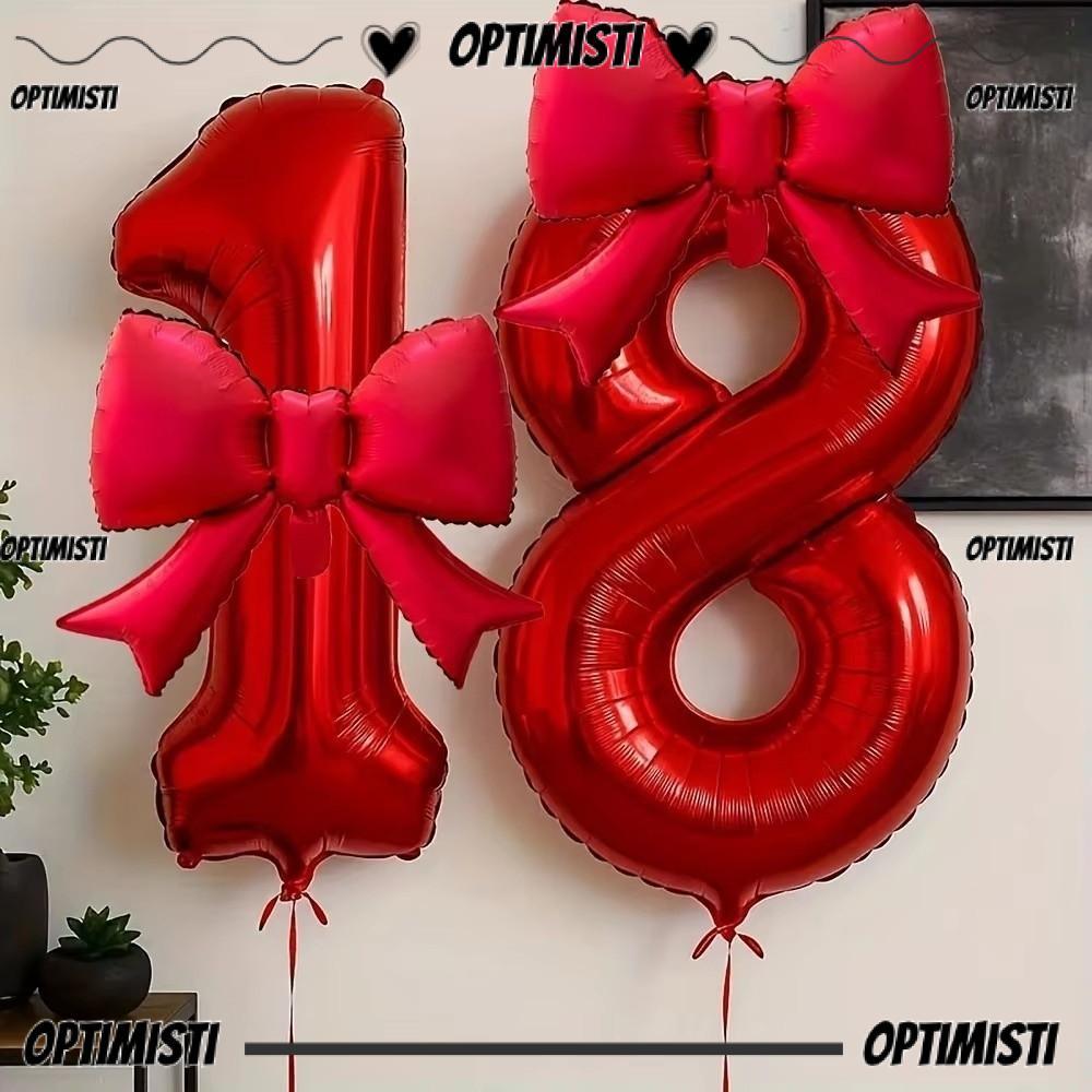 OPTIMISTI8E Number Digital 0-9 Balloon, ลูกโป่งฟอยล์ตกแต่งครบรอบ 32 นิ้วขนาดใหญ่, อินเทรนด์กับ Red B