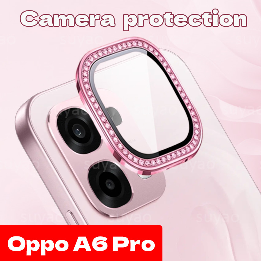 สําหรับOppo A6 Pro A6Pro 2026 เพชรหรูหราเลนส์ป้องกันกล้องOppoA6Pro HDกระจกนิรภัยใสแหวนโลหะเลนส์Protectorsเพชร