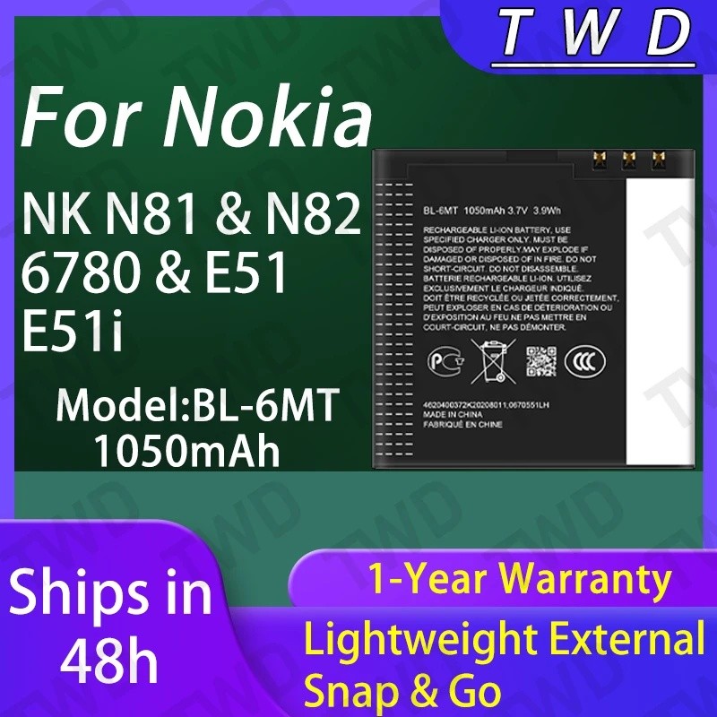 BL-6MT BL6MT แบตเตอรี่ความจุขนาดใหญ่สําหรับ Nokia NK N81/N82/6780/E51/E51i แบตเตอรี่ใหม่ High Quanli
