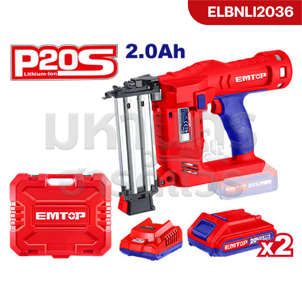 EMTOP เครื่องยิงตะปู ยิงแม็ก ขาคู่ ไร้สาย แบตเตอรี่ 20v รุ่น ELBNLI2036