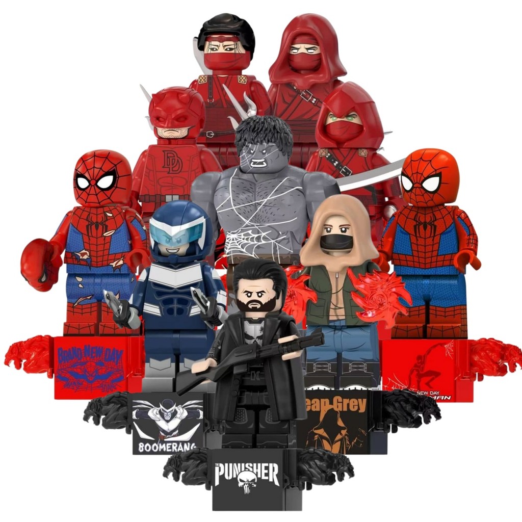 Superhero Action Figures The Punisher Hulk Spider-Man Daredovil Jean Grey The Hand Boomerang ของเล่น