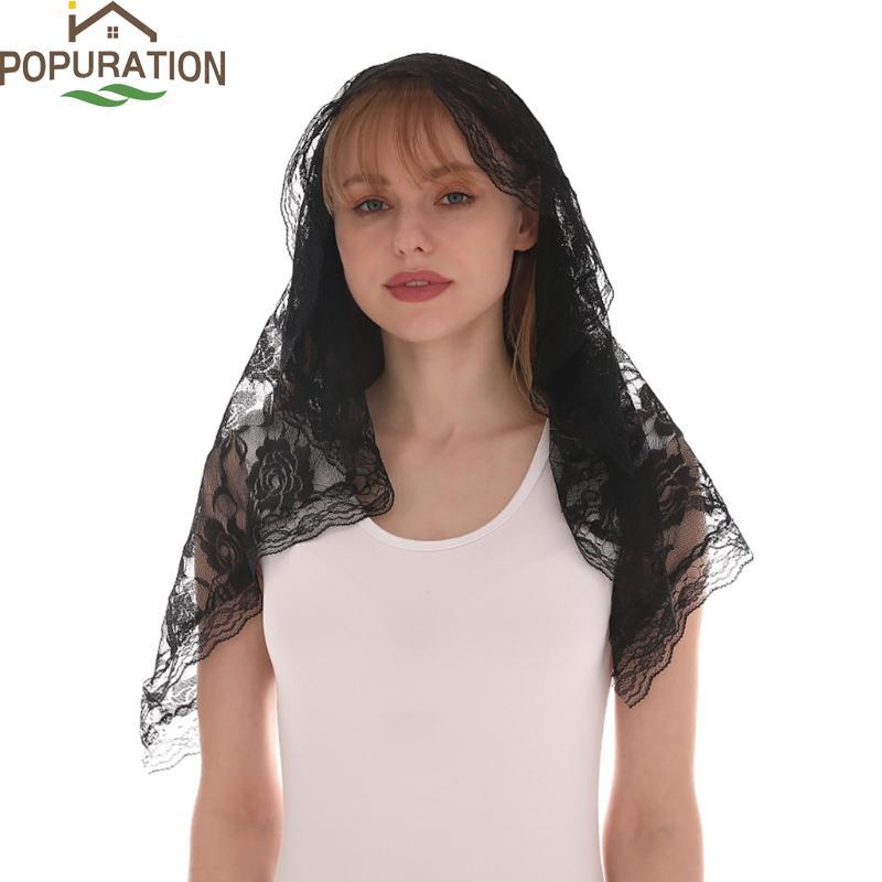 POP Lace Mantilla Veil นุ่มและสบาย 2 สีสีดําและสีขาวสเปนสไตล์ Rose Lace Veil สําหรับผ้าคลุมศีรษะ D S
