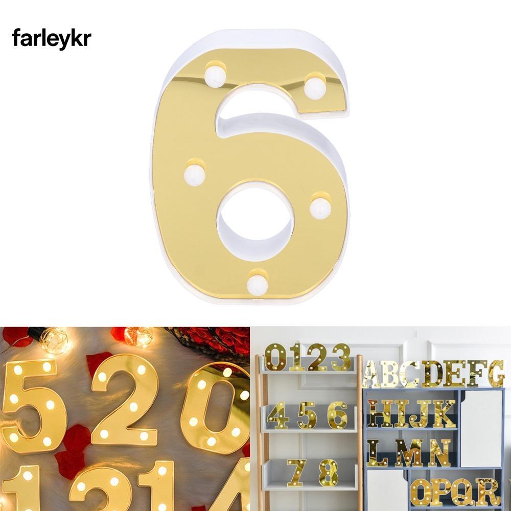 FARL ไฟ LED Number, 6 LED Battery Powered Sign Lamp, Festive Gold Number 6 Warm White Light Light Up
