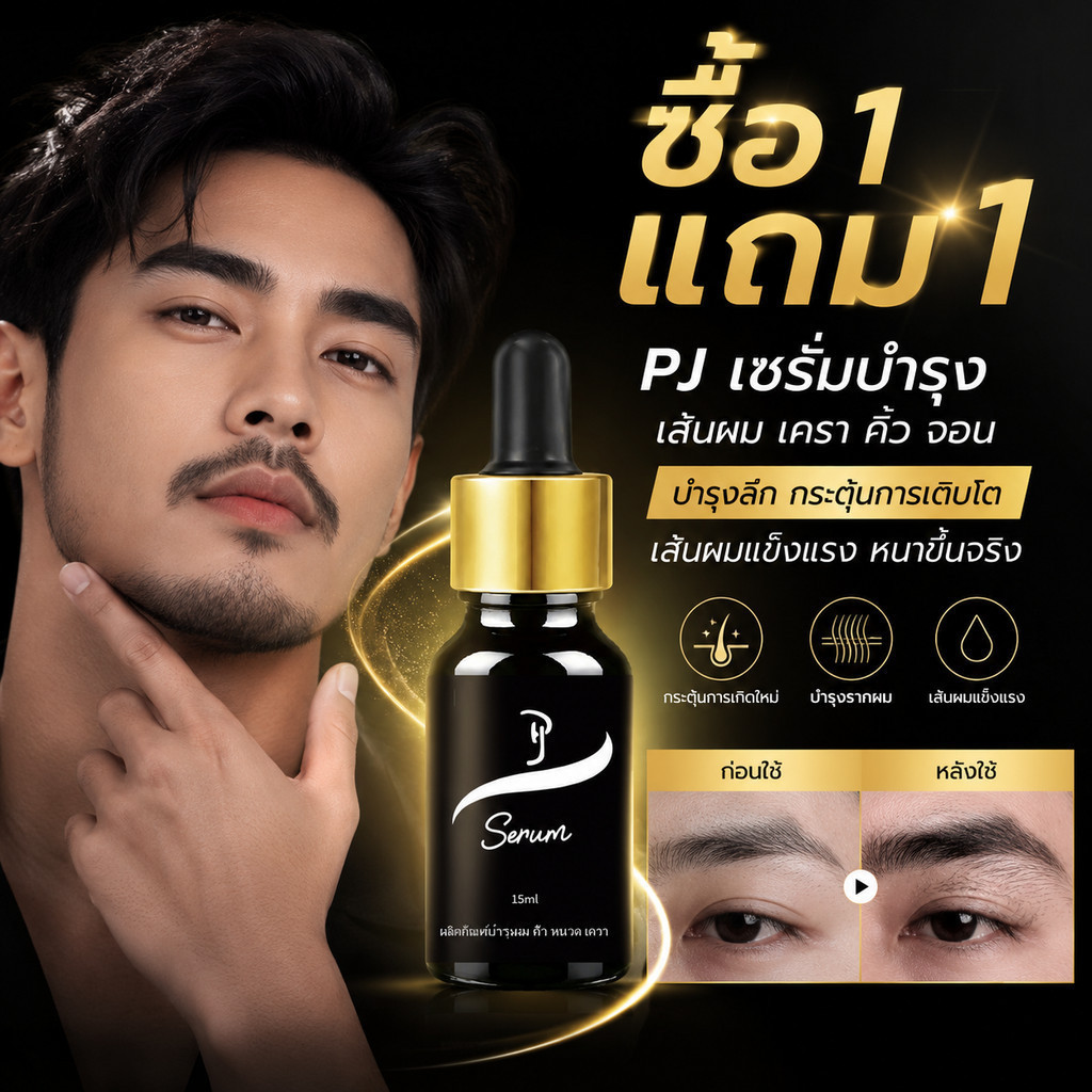 PJ เซรั่มปลูกคิ้ว เซรั่มหนวดเครา ปลูกไรผม บำรุงรากผม ผมดก คิ้วเข้ม ลดผมร่วง