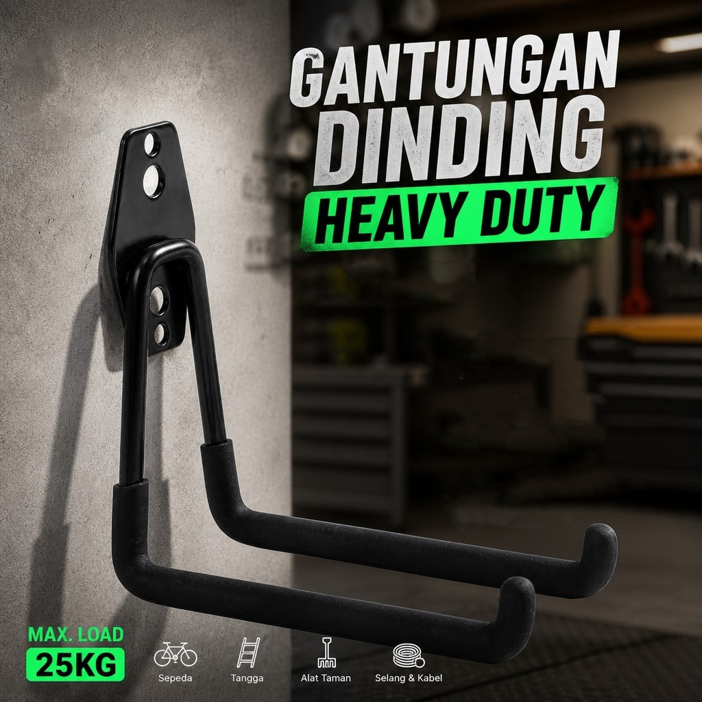 GANTUNGAN BIKE Wall Mount Hook Wall Mount Organizer Heavy Duty - MC002 สีดํา