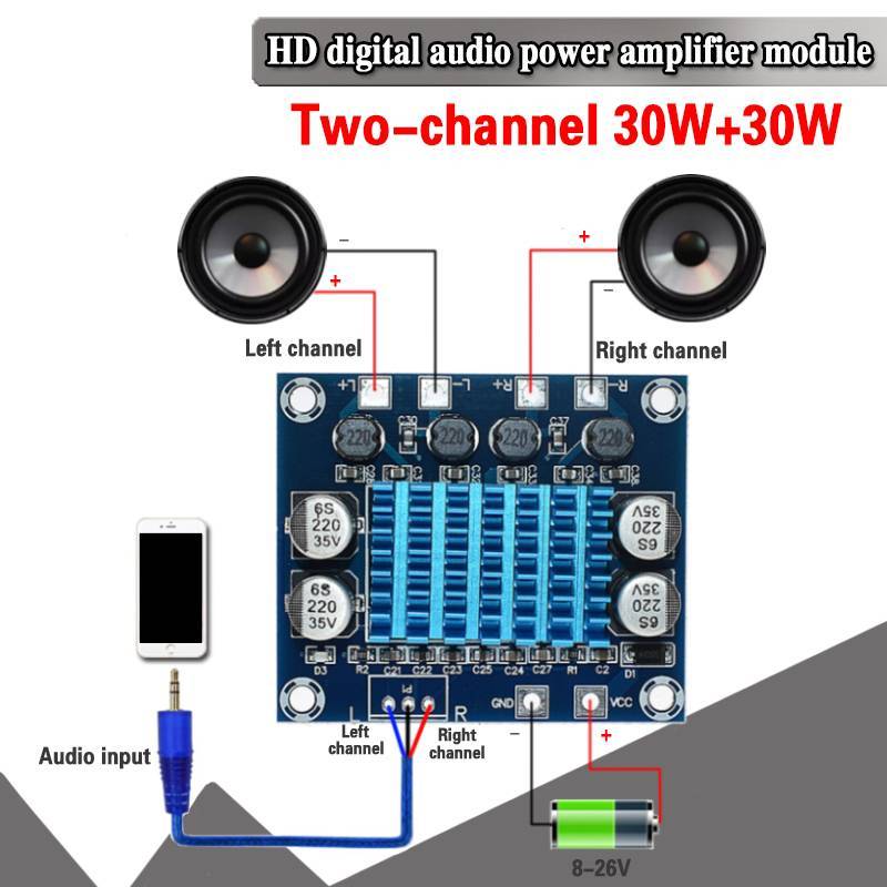 N&U TPA3110 XH-A232 30W + 30W 2.0 Channel Digital Stereo Audio Power Amplifier Board