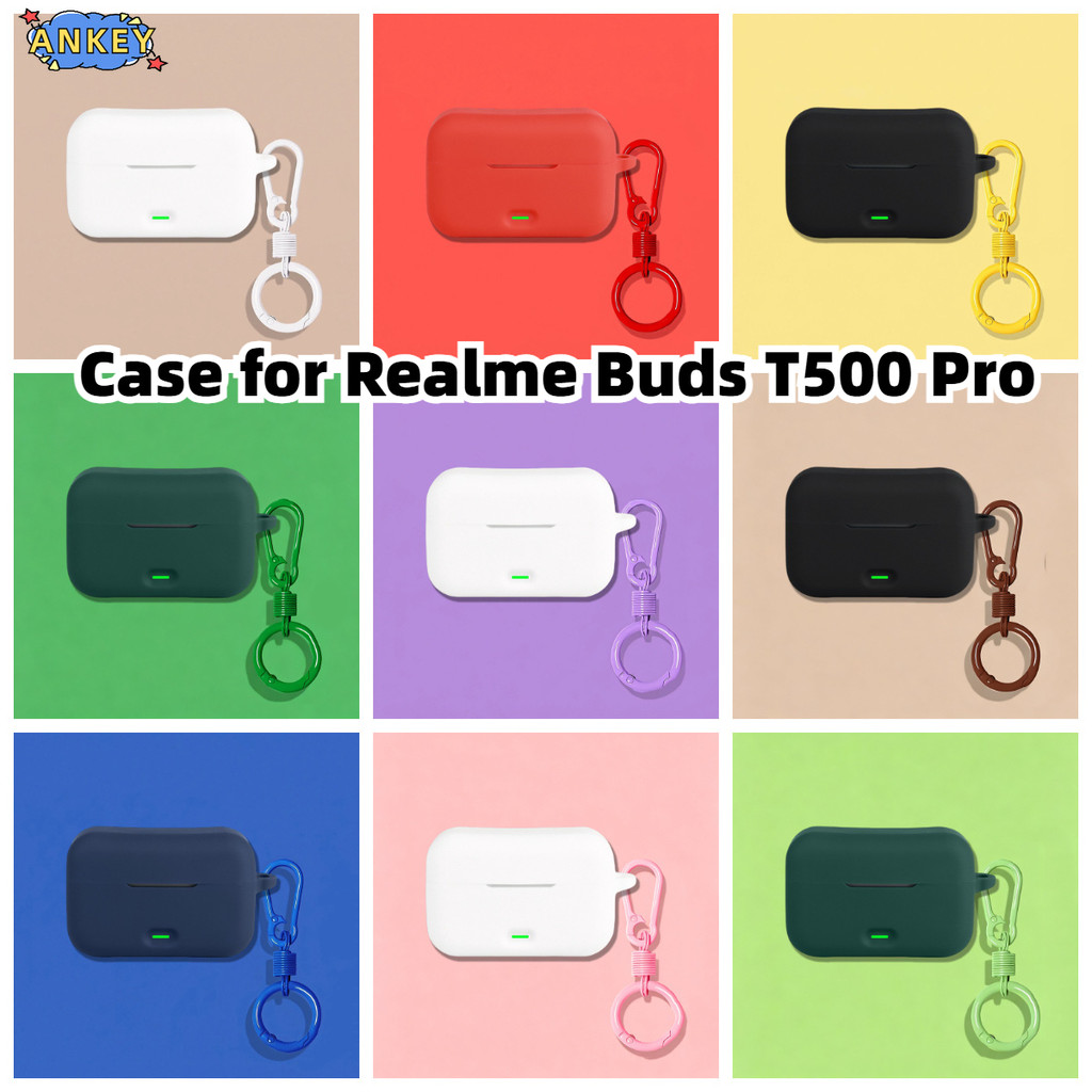 Compatible with Realme Buds T500 Pro Bluetooth Earphones Silicone Protective Soft Case for Realme Buds T500 Pro with Cute Colorful Ring Pendant Protective Cover