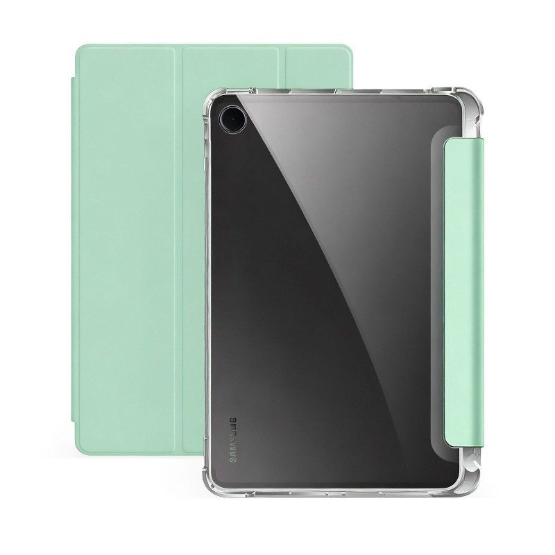 SAMSUNG สําหรับSamsung Galaxy Tab A9 + A9 A8 2021 Soft Matte Clearช่องเสียบปากกาถุงลมนิรภัยกันกระแทกTPUกลับสําหรับSamsung Galaxy Tab A11 + A11 ซิลิโคนTri-Foldขาตั้งฝาครอบแท็บเล็ต