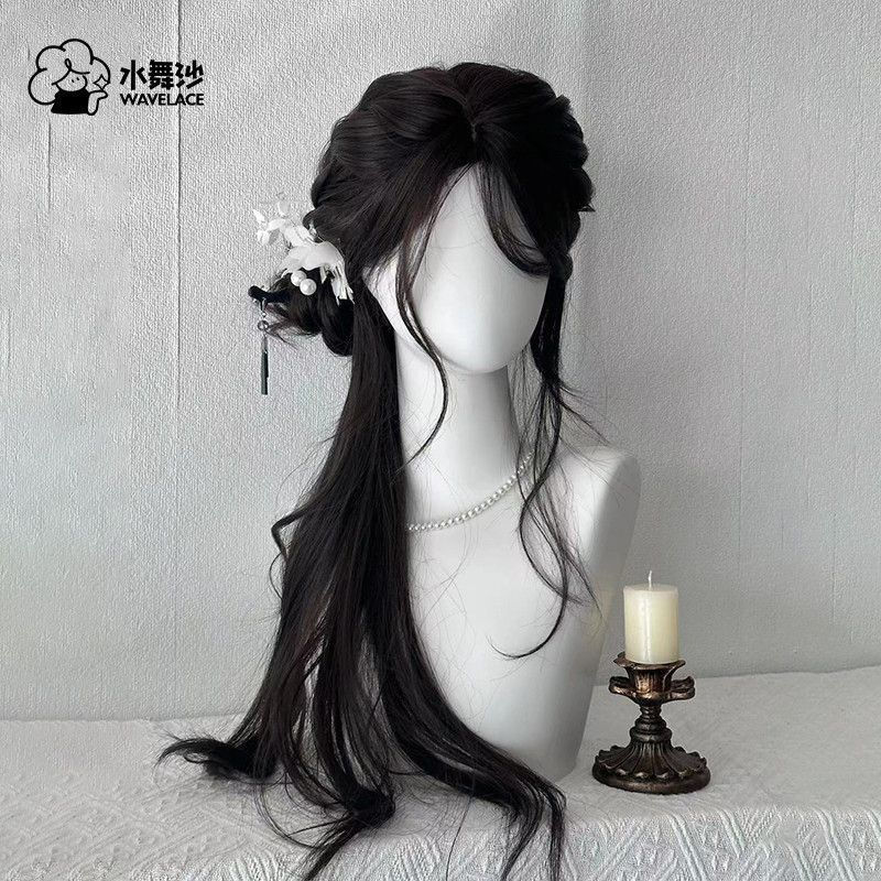 [Linglong Xiaoqu] ทรายเต้นรําน้ําผมหยิกเล็กน้อยไม่มีรอยต่อธรรมชาติจําลองผมสไตล์จีนใหม่วิกผมเต็มหมวกส