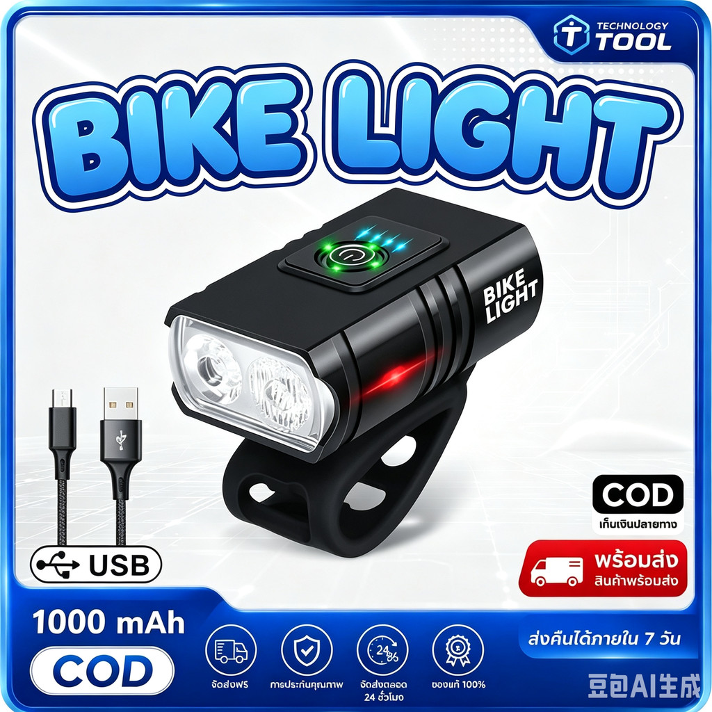 COD⚡🔥【กันน้ำ】ไฟจักรยานหน้าหลัง ไฟจักรยาน USB LED ชุดแบบชาร์จไฟได้ สําหรับจักรยานเสือภูเขา ไฟฉายขี่จักรยานอุ