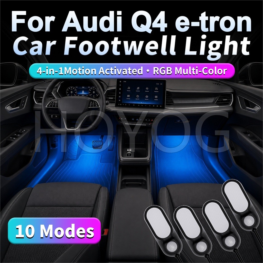 สําหรับ Audi Q4 e-tron 2021-2026 รถ Footwell Ambient Light 4PCS 5V USB Motion Sensor 10 โหมด Plug an