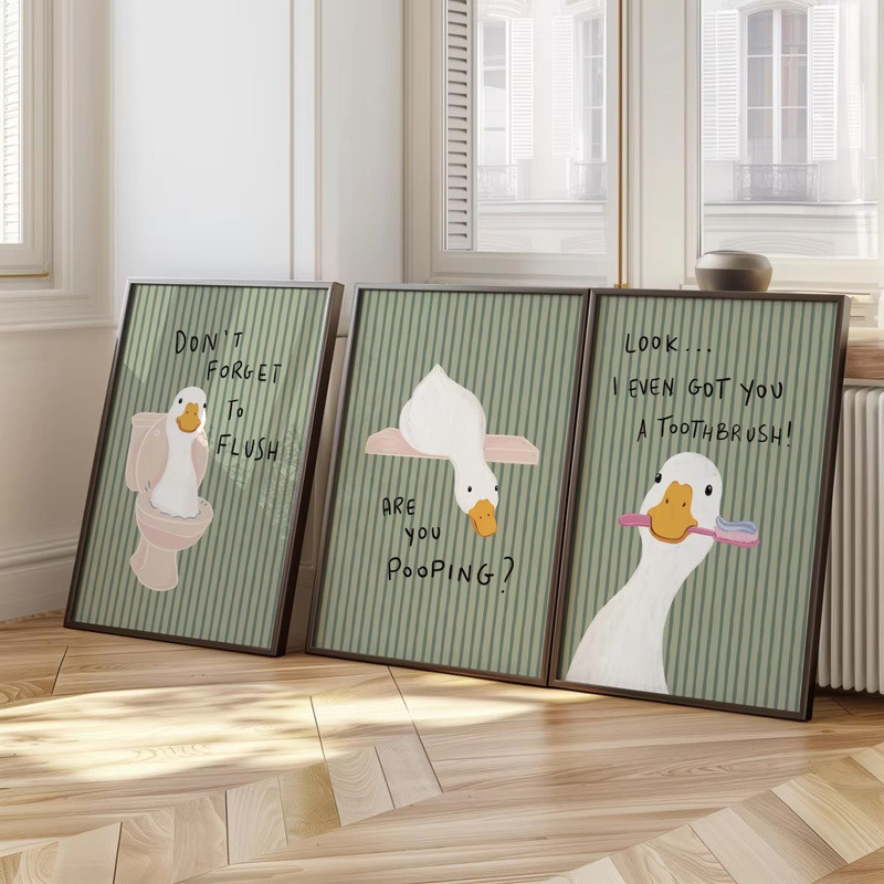 Funny Duck Green Stripes Canvas Prints Poster Humorous Quote Animal Art Print Bathroom Nursery Wall 