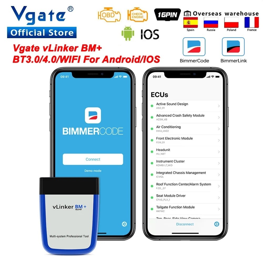 Vgate VLinker BM+/BM ELM327 บลูทูธ 4.0/3.0 OBD2 เครื่องสแกนเนอร์เครื่องมือวินิจฉัยรถยนต์สําหรับ Bimm
