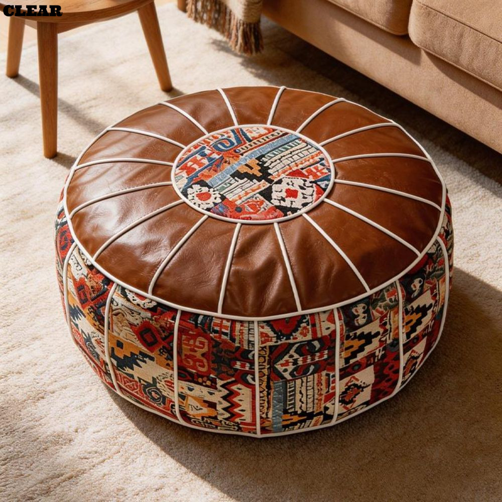 Ottoman Pouf, ขนาดใหญ่เปิดเติมออกแบบสตูลวางเท้า, รูปแบบ Boho กันน้ําหนัง PU Storage Ottoman ห้องนั่ง