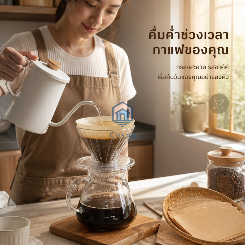 กระดาษกรองกาแฟ V‑shape ขนาด1‑2ถ้วย กรองตะกอนหมด สกัดรสกาแฟแท้ หูจับหยิบง่าย บรรจุ40แผ่น คุ้มค่าสำหรับคนรักกาแฟ
