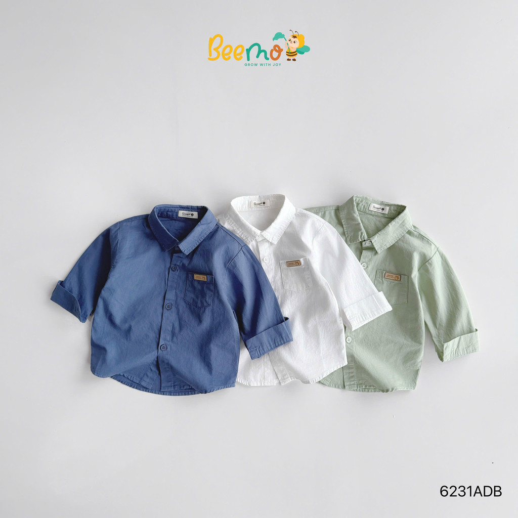 BEEMO Boys เสื้อเชิ้ตคอปกเยอรมันผ้าไหมนุ่มดิบพร้อมกระเป๋าแฟชั่นสําหรับโรงเรียนและออกนอกบ้าน 6231ADB