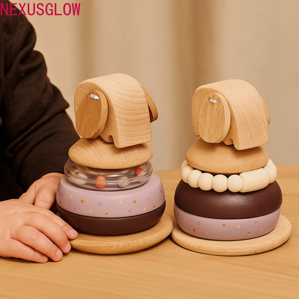 NEXUSGLOW สัตว์บล็อกของเล่นเพื่อการศึกษา, Stack ไม้ Baby Pole Stack ของเล่น, เด็ก Sensory ของเล่น Mo