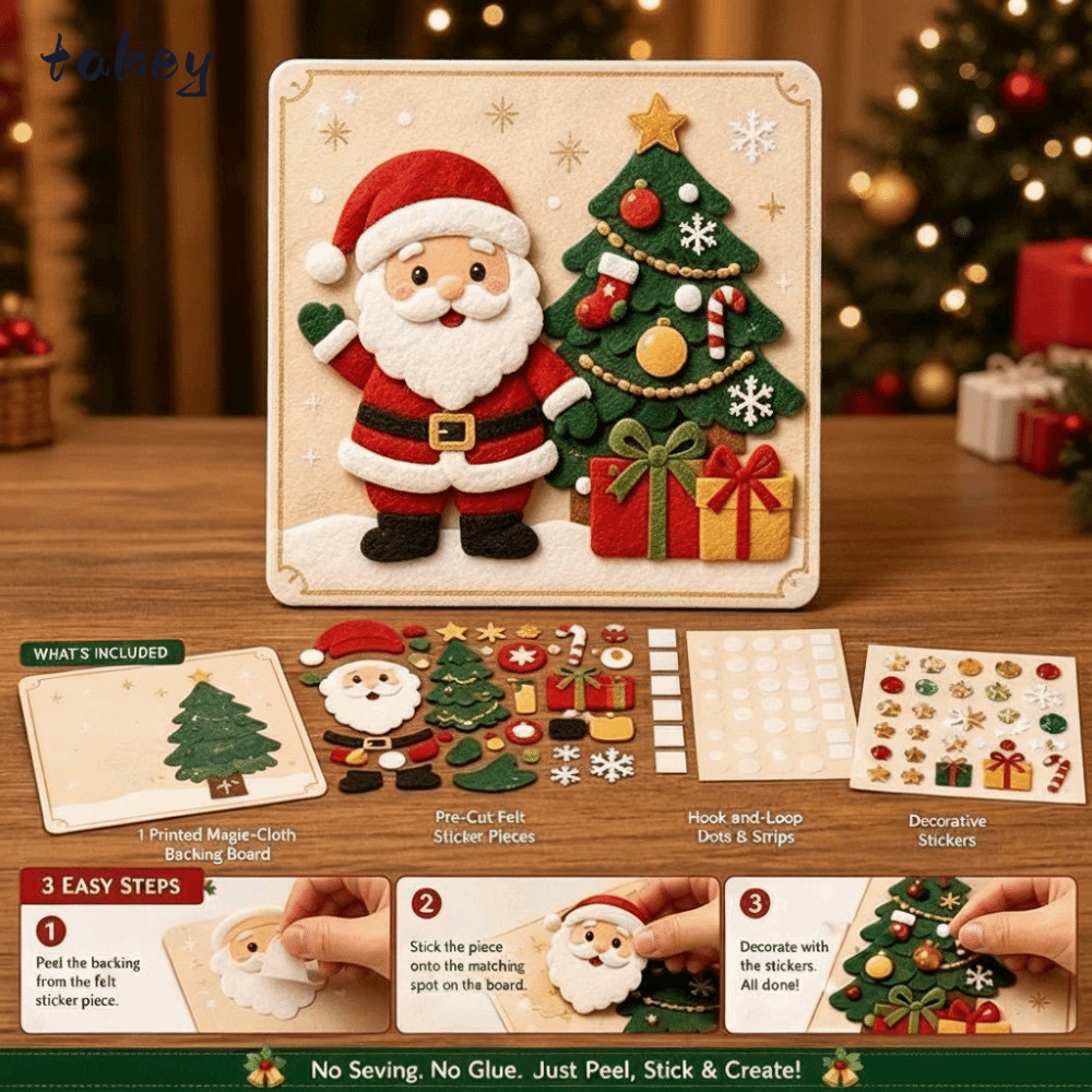 WITAK Christmas Felt Art Kit, Hook and Loop DIY Magic Christmas Craft Kit, Magic Felt Piece Holiday 