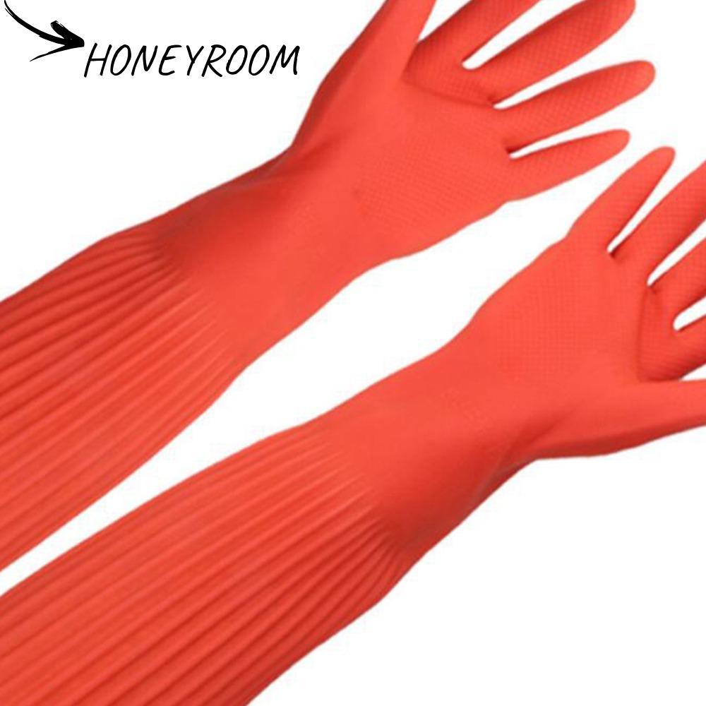 HONEYROOM 1 คู่ Latex Gauntlets, Latex กันน้ําโครงสร้างถุงมือป้องกัน,ทําความสะอาดง่ายยืดหยุ่นออกแบบ 